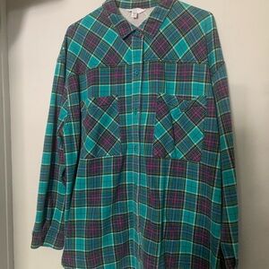 Time and Tru Plaid Sweater - Teal and Purple